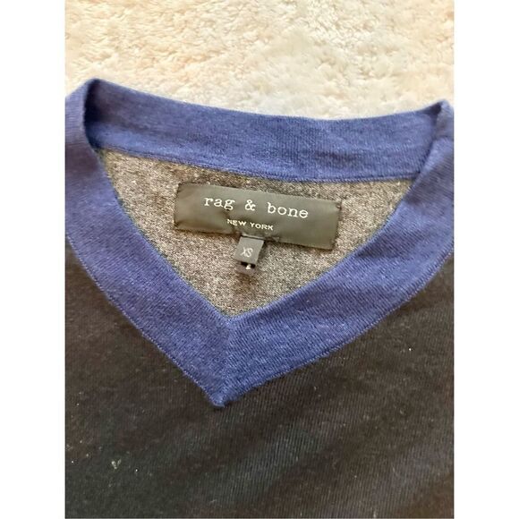 Rag & Bone - Size xs Color Block Cashmere Blend V-Neck Sweater - Picture 7 of 7